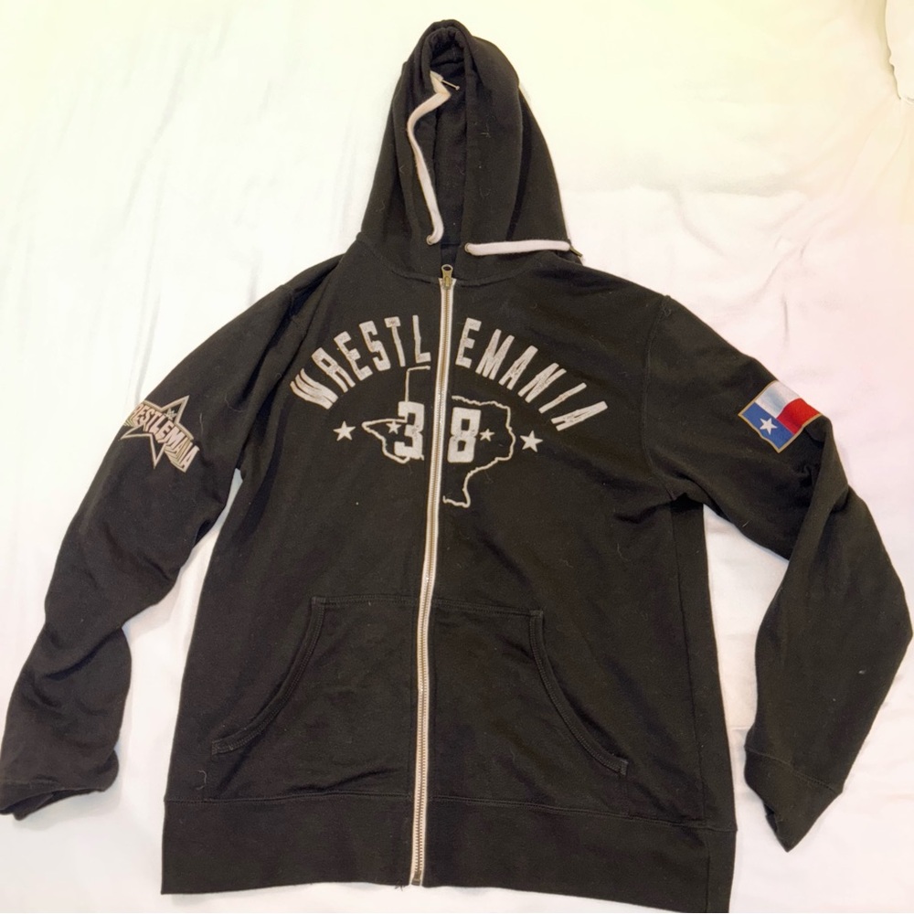 WWE Wrestlemania 38 Arlington Texas Full Zip Up Jacket Hoodie Black  Size M